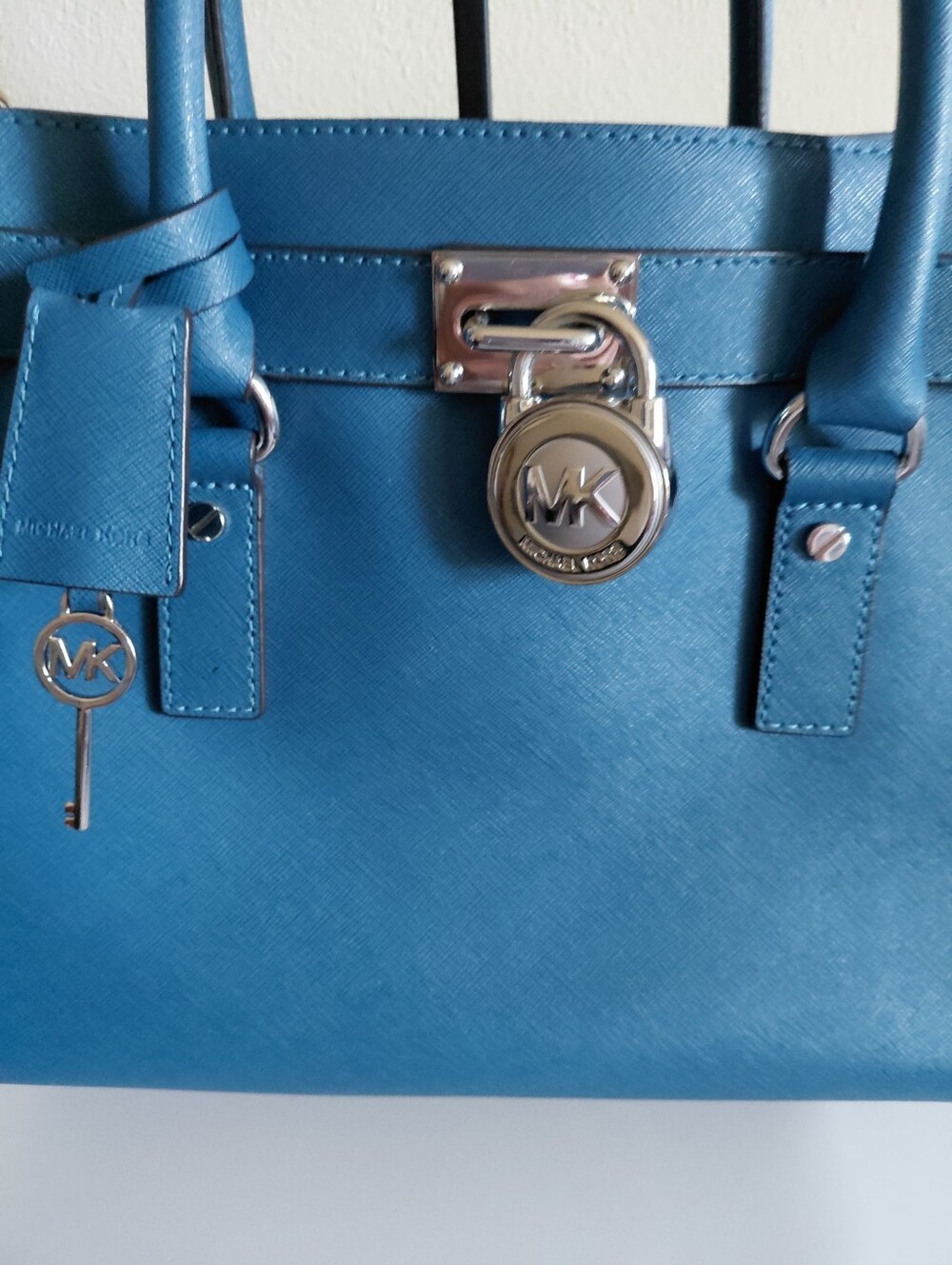 Michael Kors Blue Leather Satchel with Silver Hardware - Picture 14 of 14
